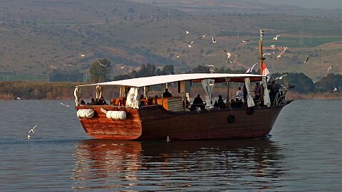 September 12 - Jordan Valley / Mount of Beatitudes / Capernaum / St. Peter’s Fish Lunch / Sea of Galilee Boat Ride / Ancient Boat at Kibbutz Nof Ginosar / Jordan River Baptism at Yardenit